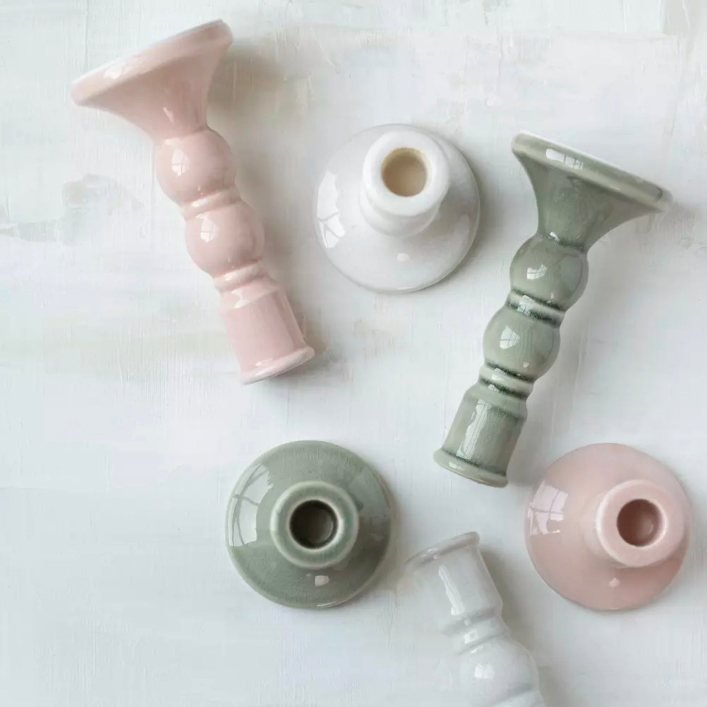 Candle Holder Blush Crackle - Large