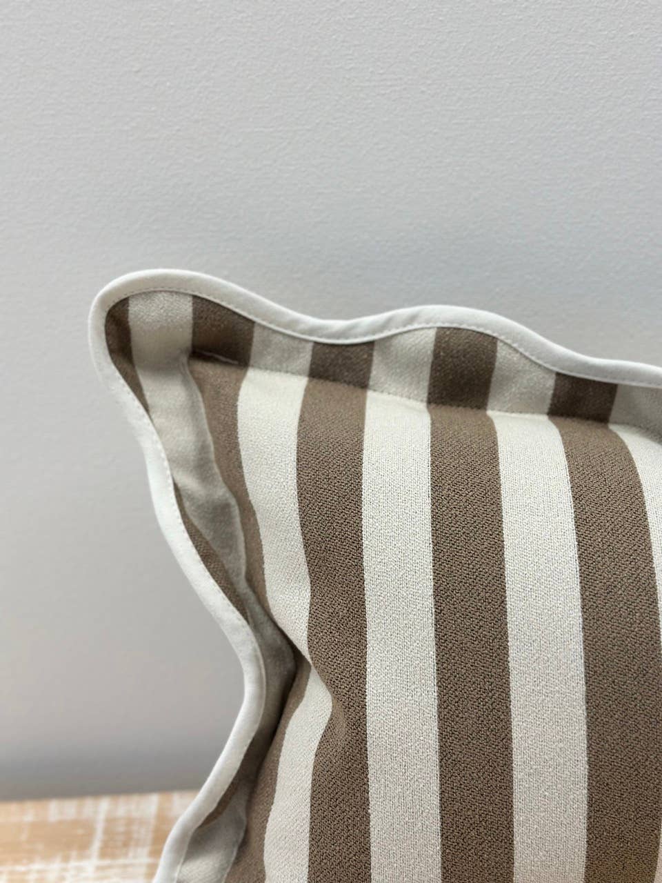 Chloe Brown Stripe Scalloped Edge Cushion Cover 50x30