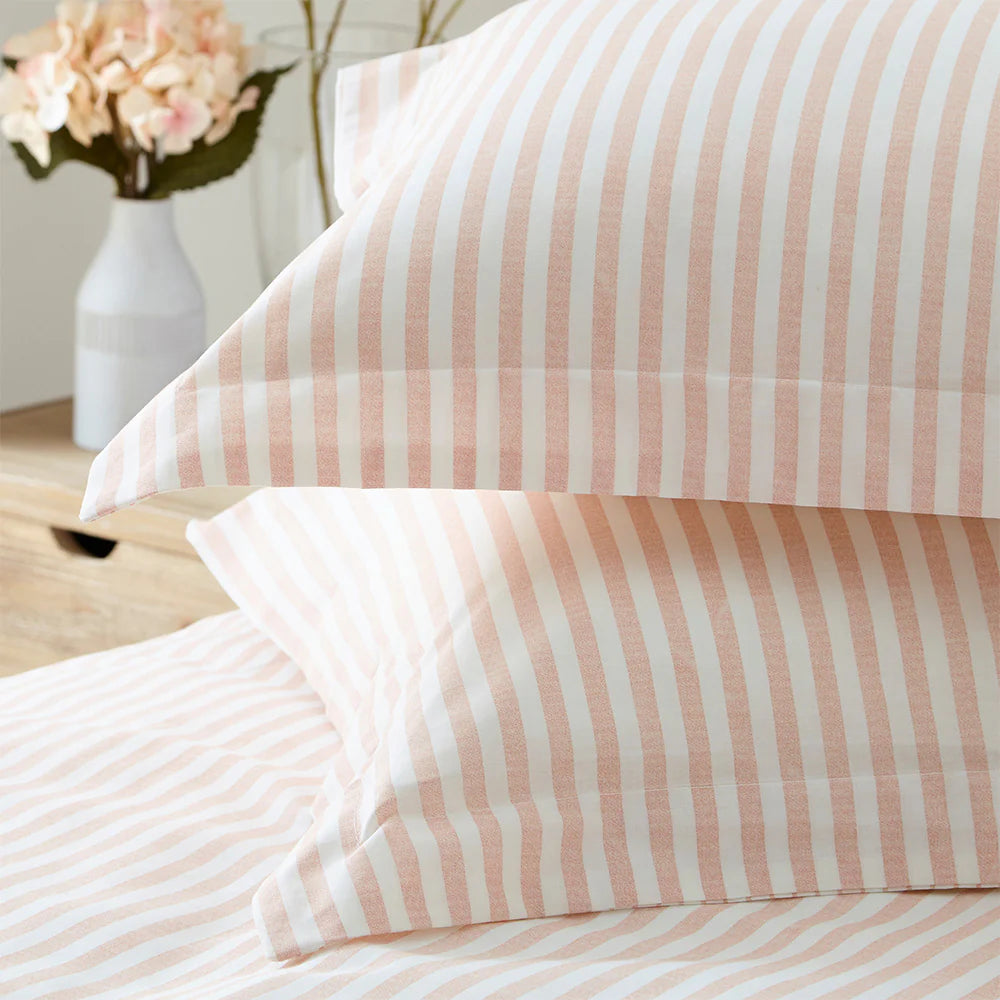 Hebden Mélange Stripe 100% Cotton Duvet Cover Set - Blush