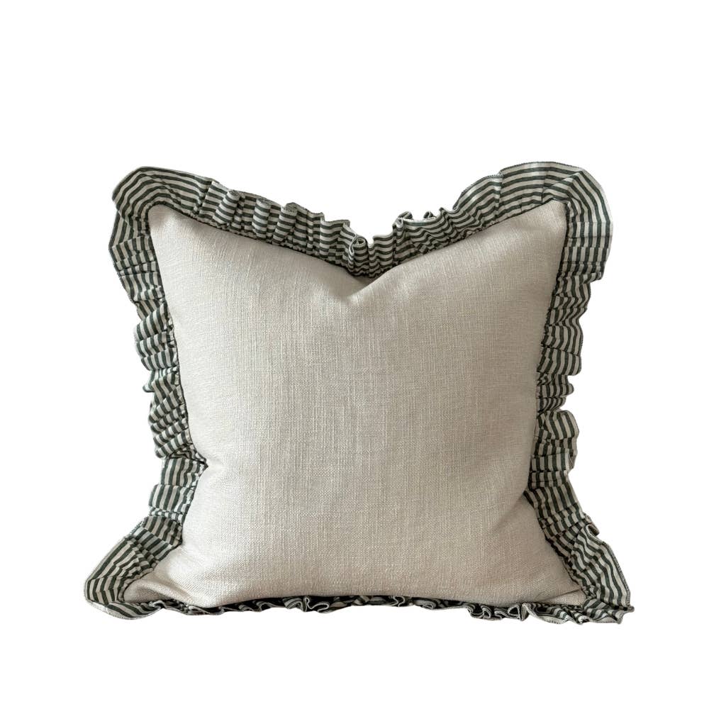 Bella Green and Cream Ruffle Cushion Cover