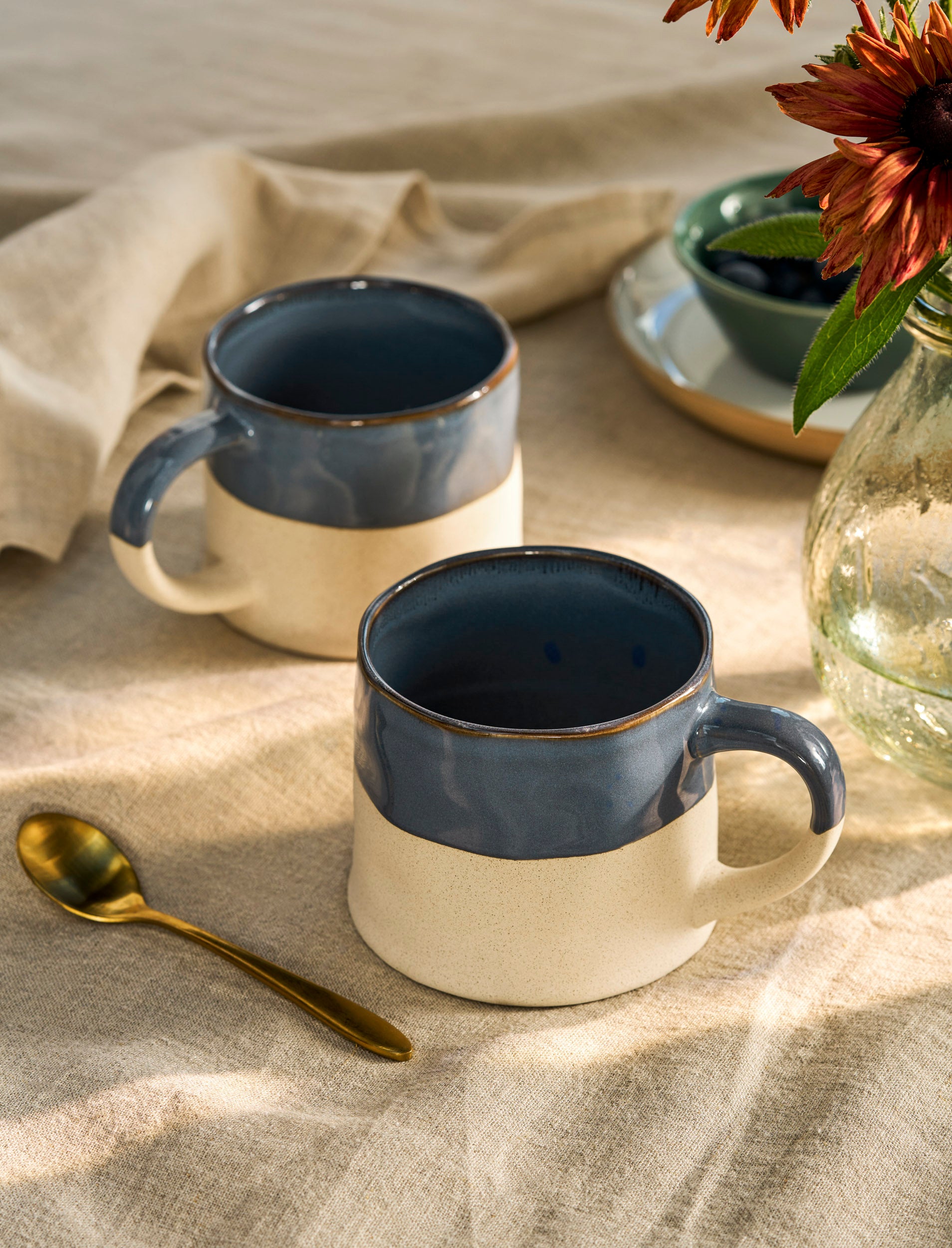 Bladon Half Glazed Mug Set Of 2 - Steel Blue