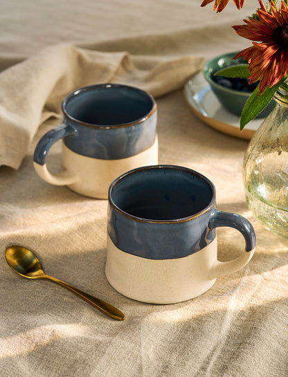 Bladon Half Glazed Mug Set Of 2 - Steel Blue