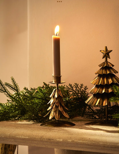 Cromwell Christmas Tree Candle Holder Antique Brass - Small