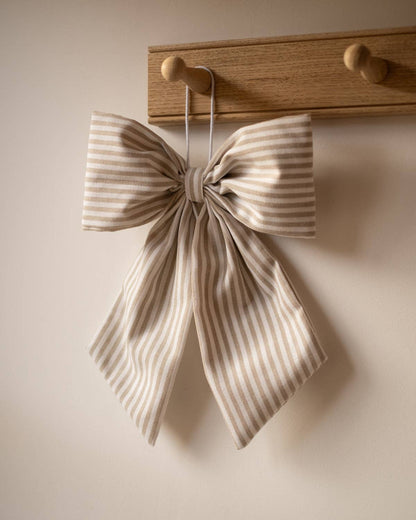 Beige and White Stripe  Hanging Bow