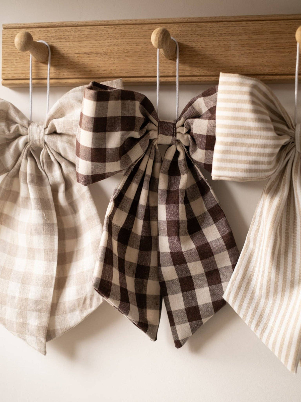 Cream and Beige Gingham Hanging Bow