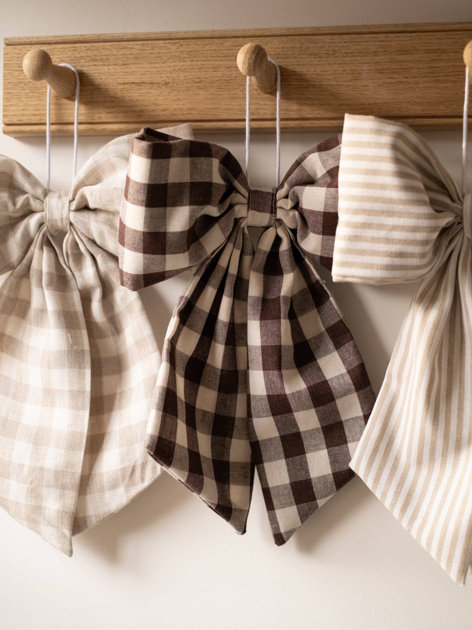 Cream and Beige Gingham Hanging Bow