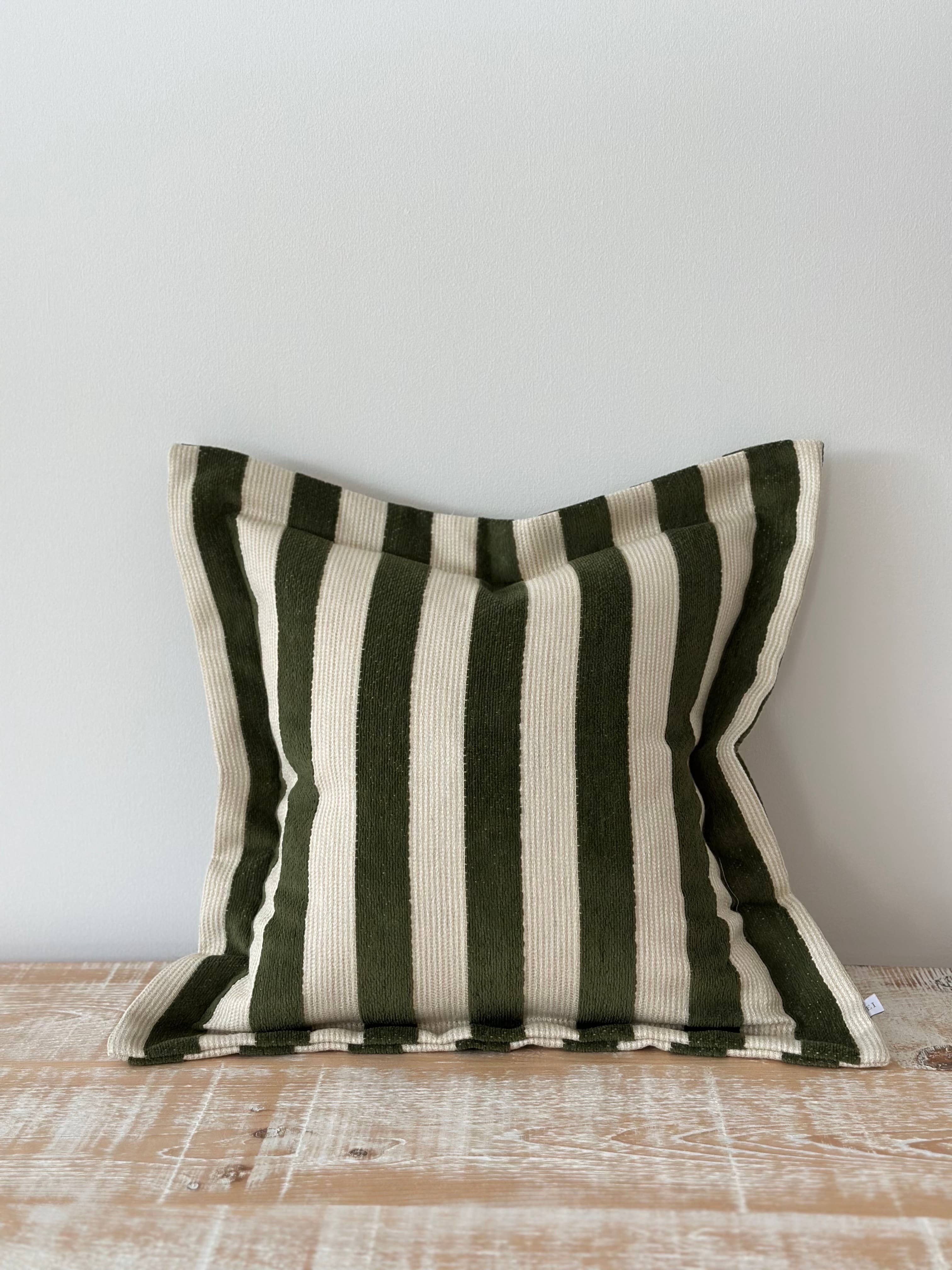 Orla Olive Green Stripe Cushion 45x45cm
