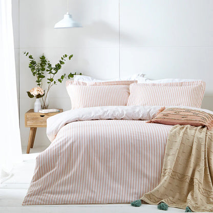 Hebden Mélange Stripe 100% Cotton Duvet Cover Set - Blush