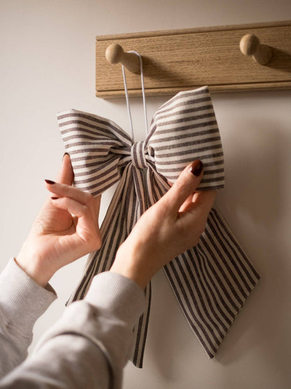 Cream and Beige Gingham Hanging Bow