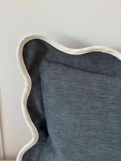 Chloe Navy Scalloped Edge Bolster Cushion Cover 80x30