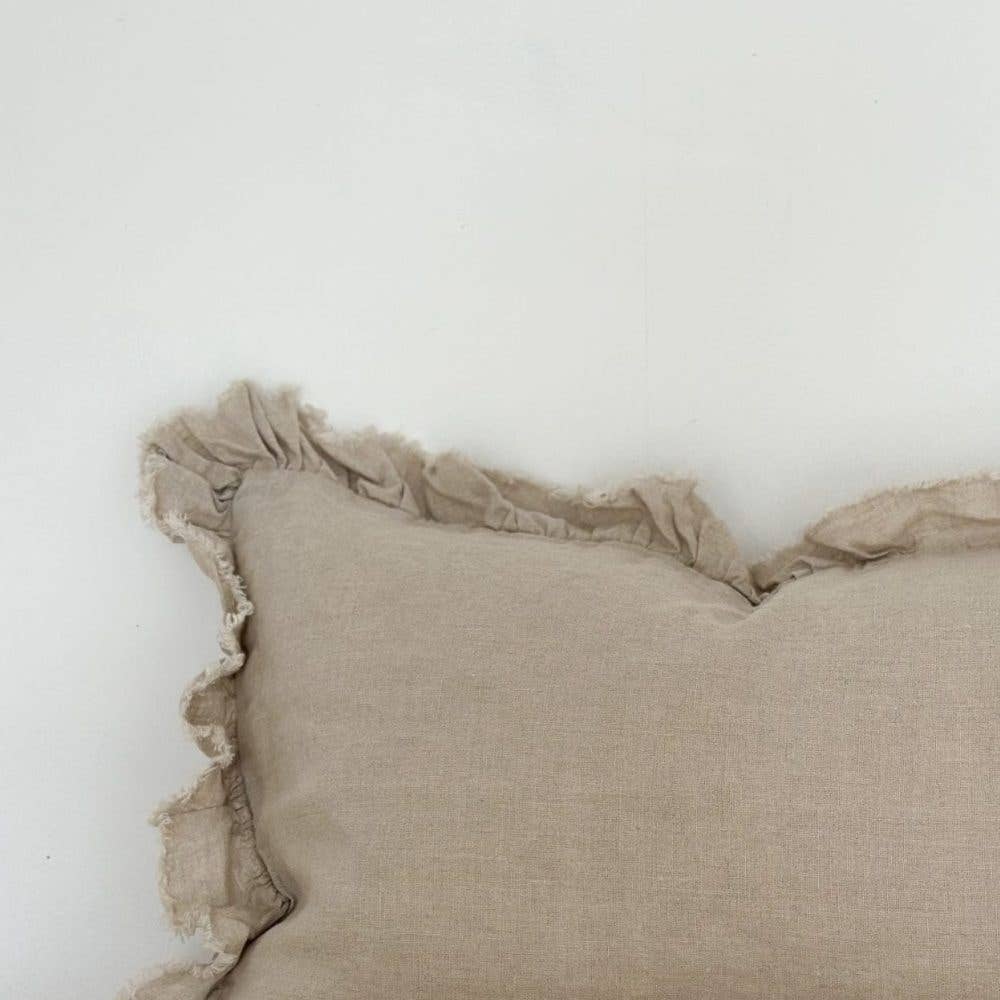 Hallie Ruffled Linen Cushion 50x30 – Natural Beige