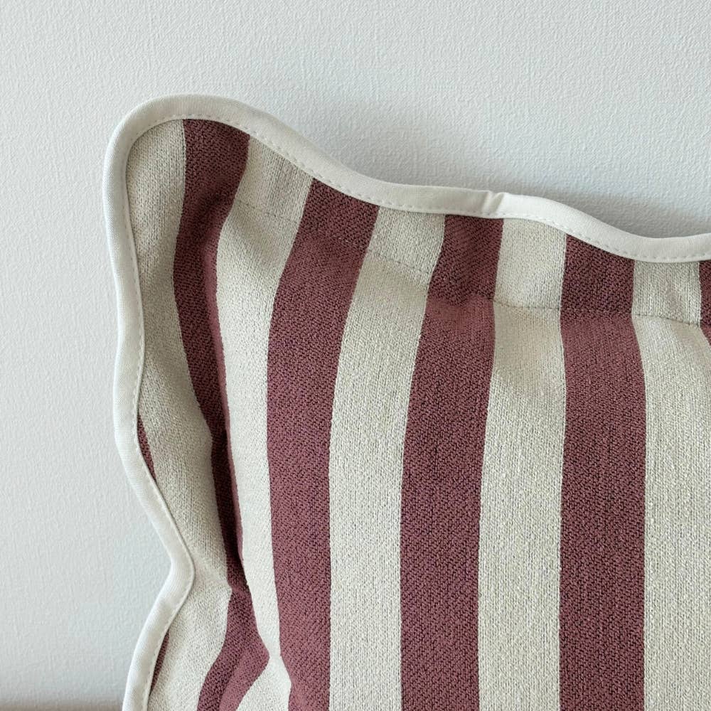 Chloe Plum Stripe Scalloped Edge Cushion Cover 50x30