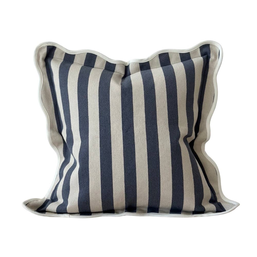 Chloe Navy Stripe Scalloped Edge Cushion Cover