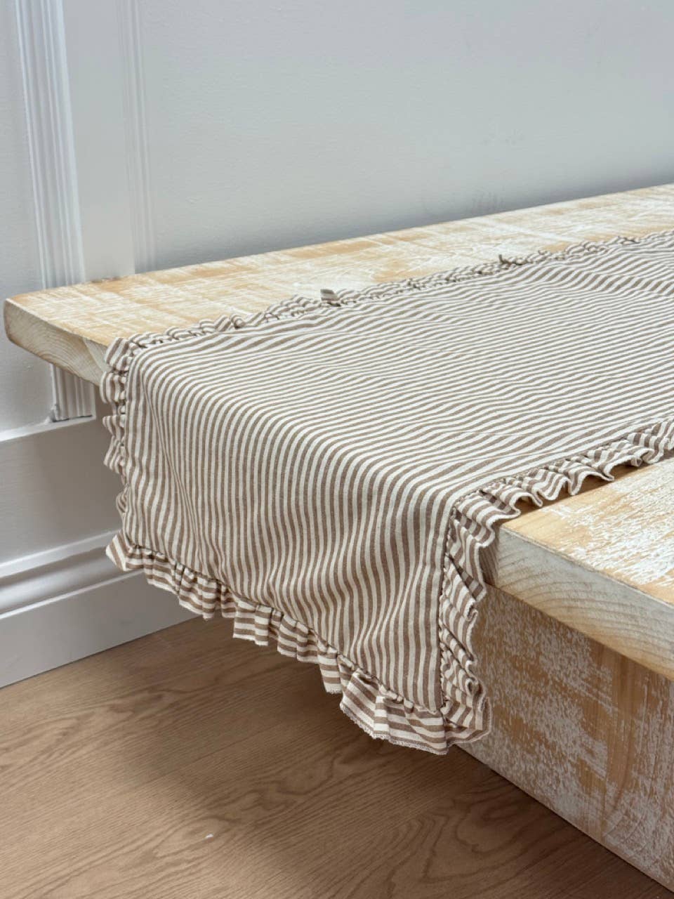 Brown Stripe Ruffle Table Runner