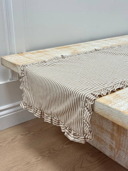 Brown Stripe Ruffle Table Runner