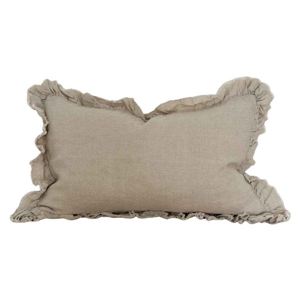 Hallie Ruffled Linen Cushion 50x30 – Natural Beige