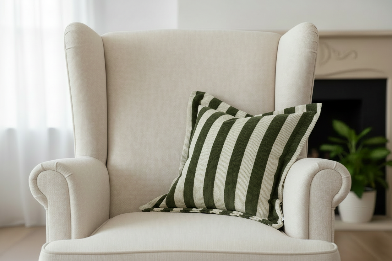 Orla Olive Green Stripe Cushion 45x45cm