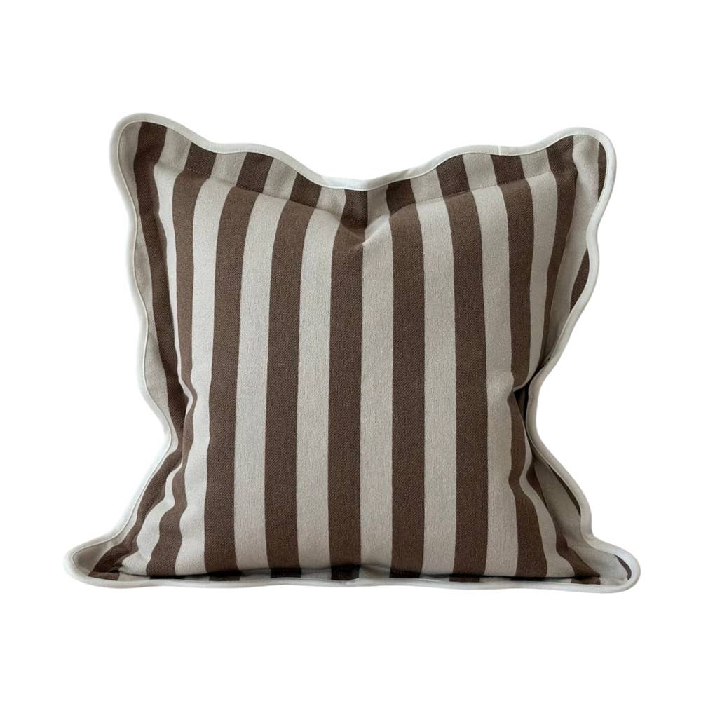 Chloe Brown Stripe Scalloped Edge Cushion Cover