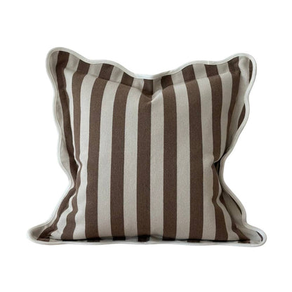 Chloe Brown Stripe Scalloped Edge Cushion Cover