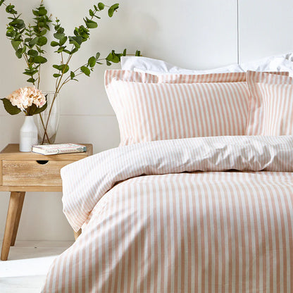 Hebden Mélange Stripe 100% Cotton Duvet Cover Set - Blush