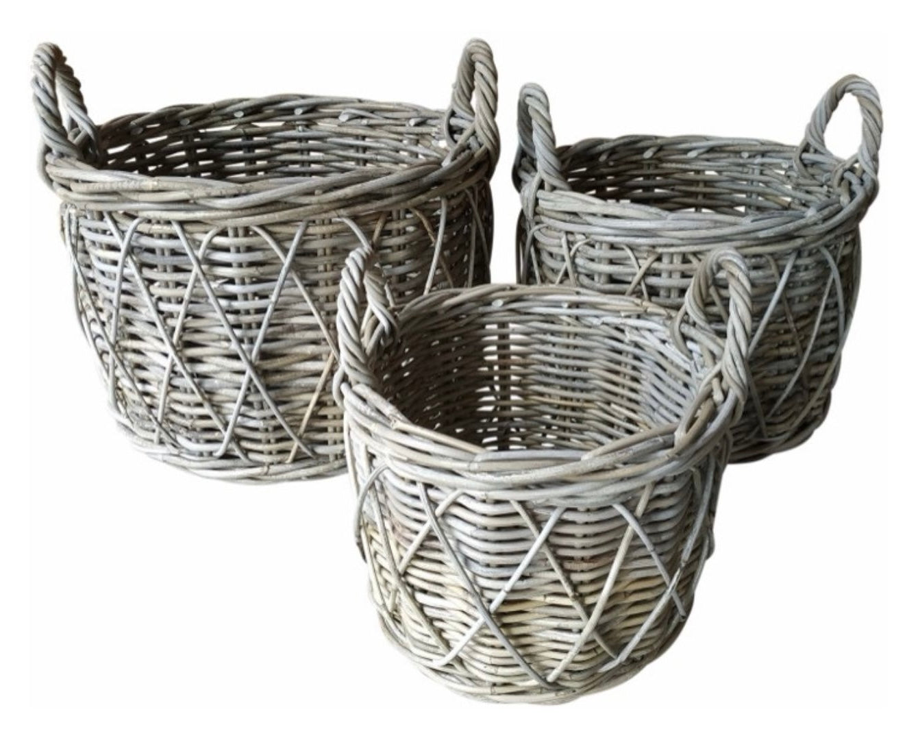 Round Baskets With Handles - Cross Weave Design