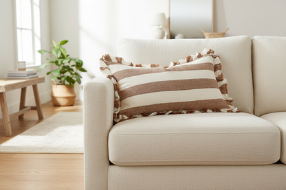 Hallie Ruffled Linen Cushion Cover 50x30 – Rust Wide Stripe