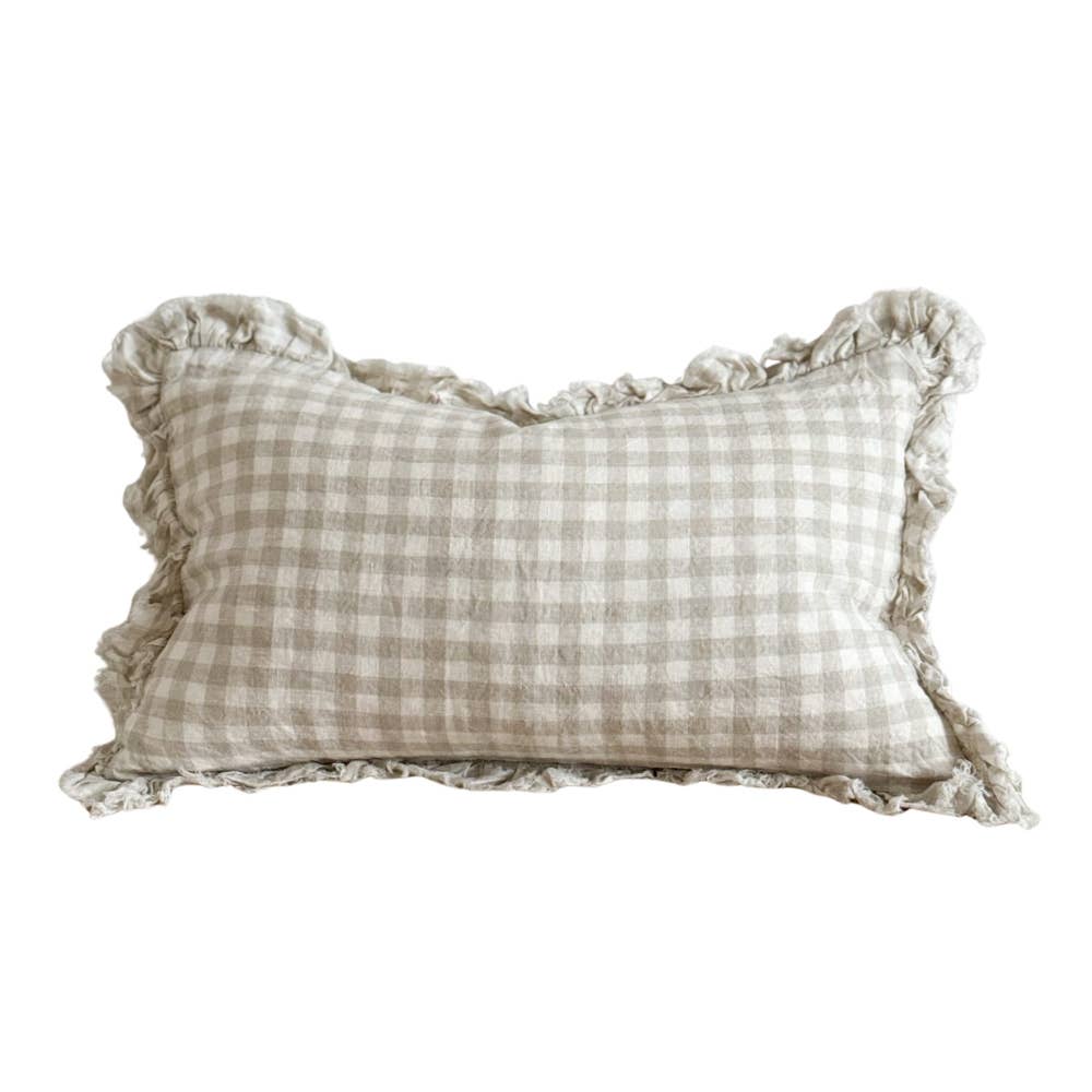 Hallie Natural Gingham Cushion 50x30 – Ruffled Edge