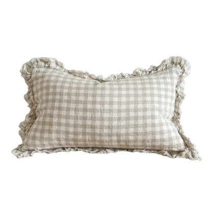 Hallie Natural Gingham Cushion 50x30 – Ruffled Edge
