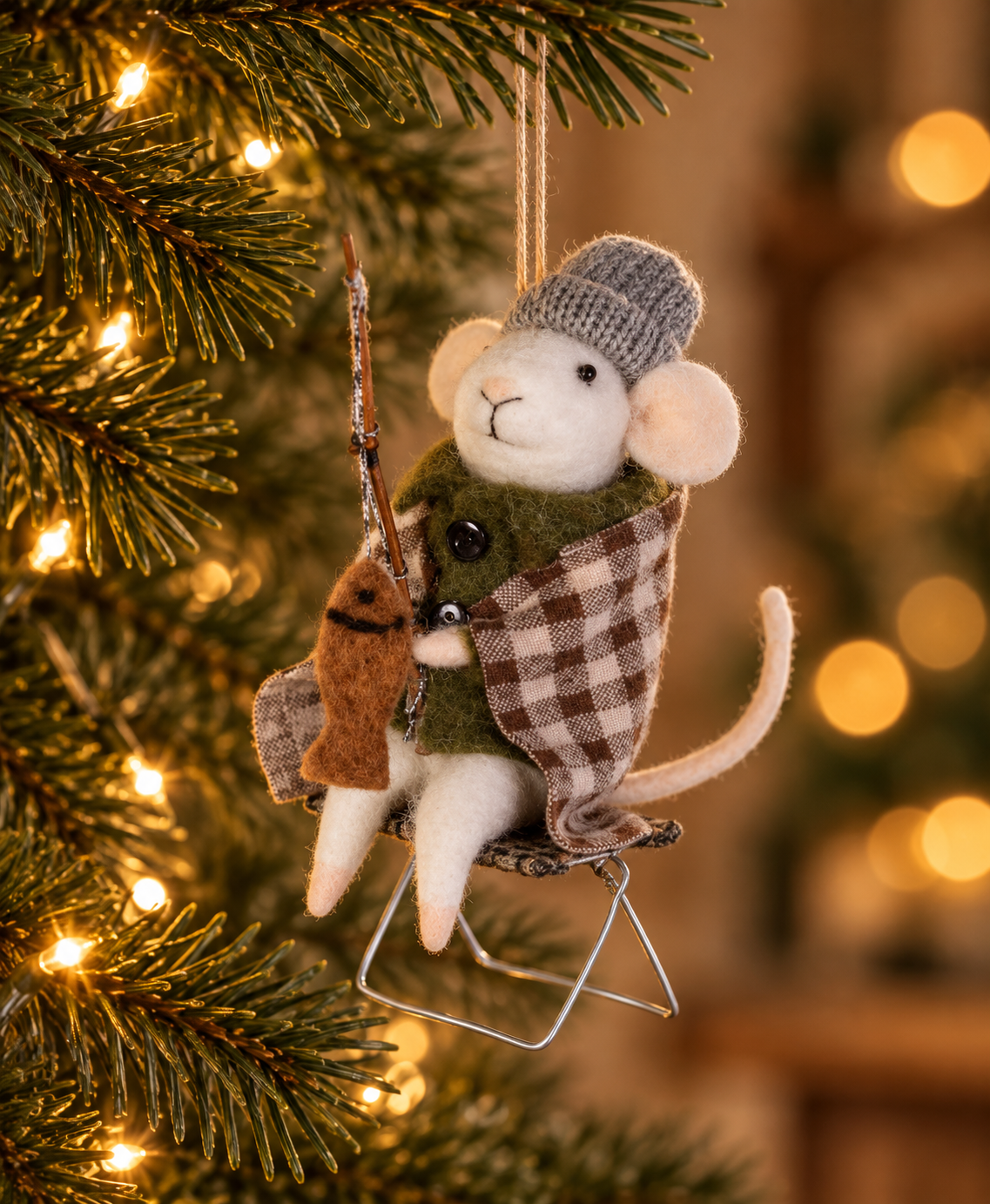 Fishing mouse  - felt decoration