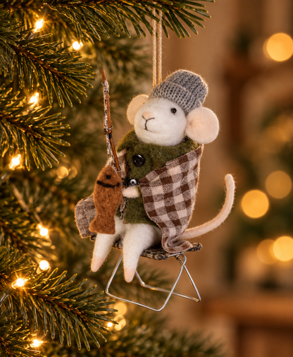 Fishing mouse  - felt decoration