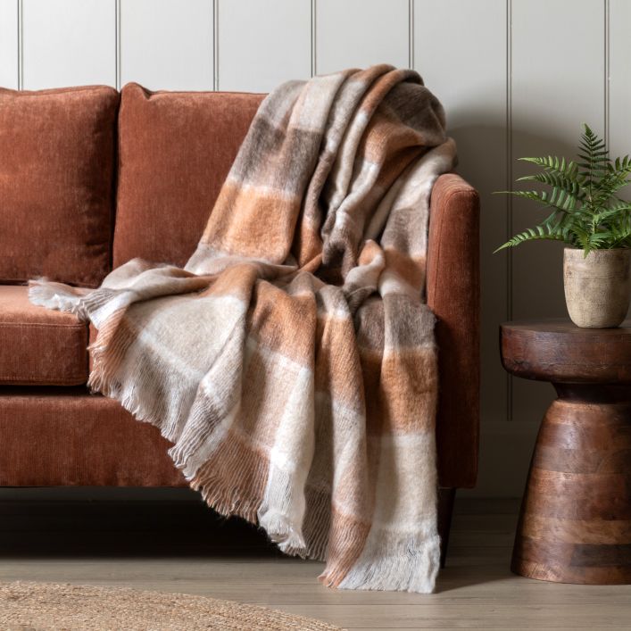 Check Faux Mohair Rust Throw - NEW!