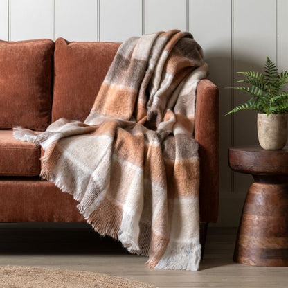 Check Faux Mohair Rust Throw - NEW!