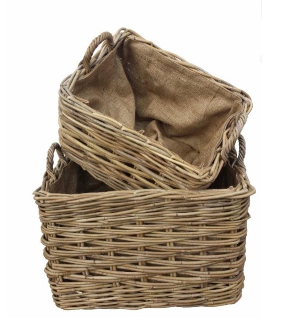 Rectangle Basket set of 2 with Handles and Hessian Liner