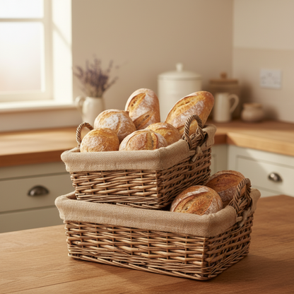 Rectangle Basket set of 2 with Handles and Hessian Liner