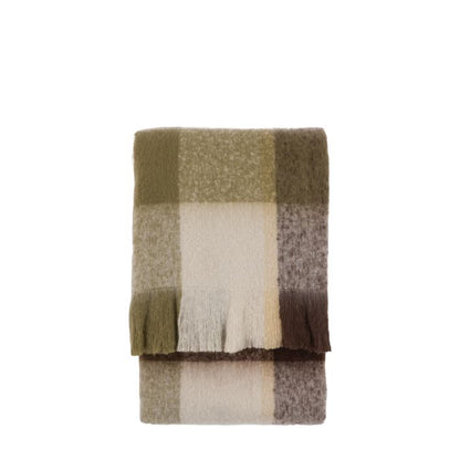 Check Faux Mohair Olive Throw - NEW!