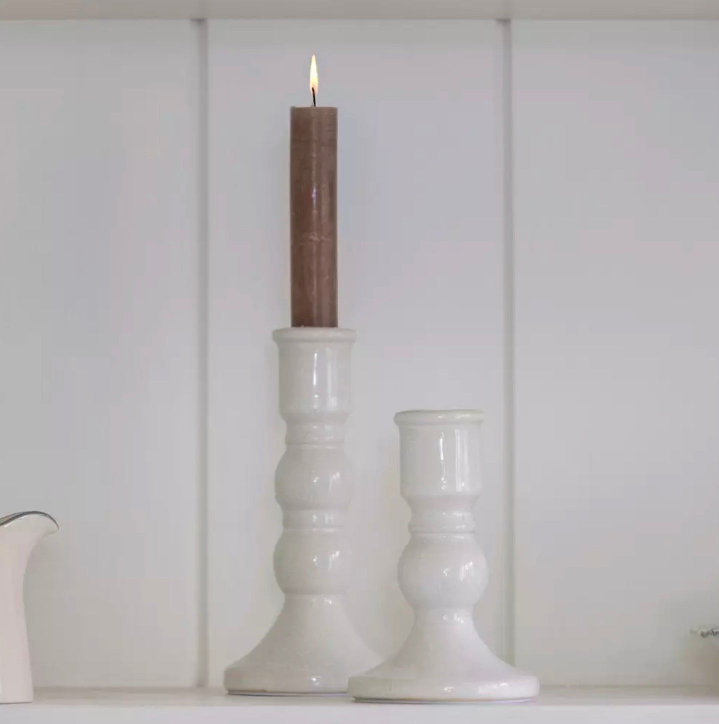 Candle Holder White Crackle - Small