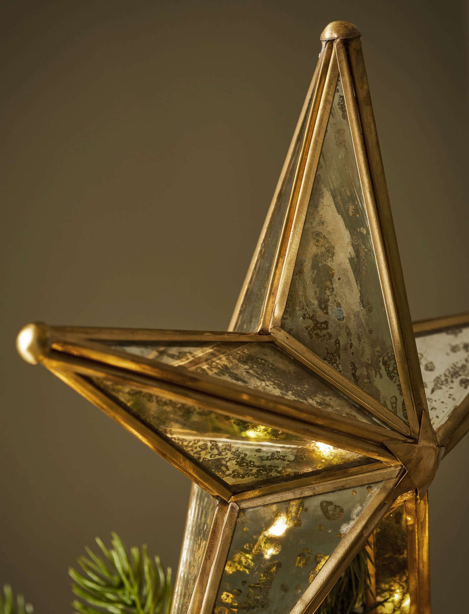 Canterbury Mirrored Christmas Star Tree Topper - Antique Brass