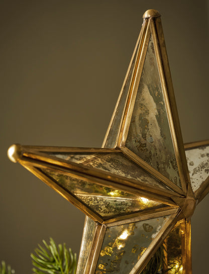 Canterbury Mirrored Christmas Star Tree Topper - Antique Brass