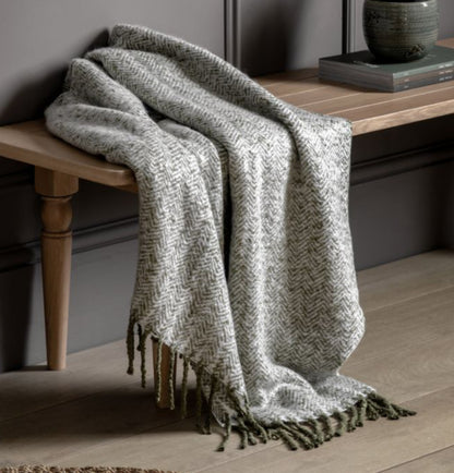 Duncan Herringbone Mohair Throw - Moss