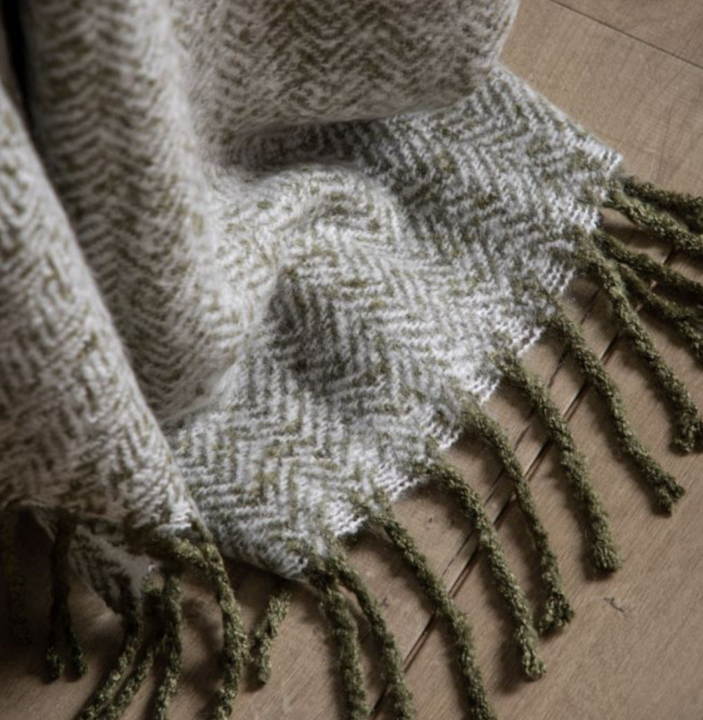 Duncan Herringbone Mohair Throw - Moss
