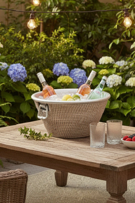 RATTAN CHAMPAGNE BUCKET WITH ALUMINIUM LINER