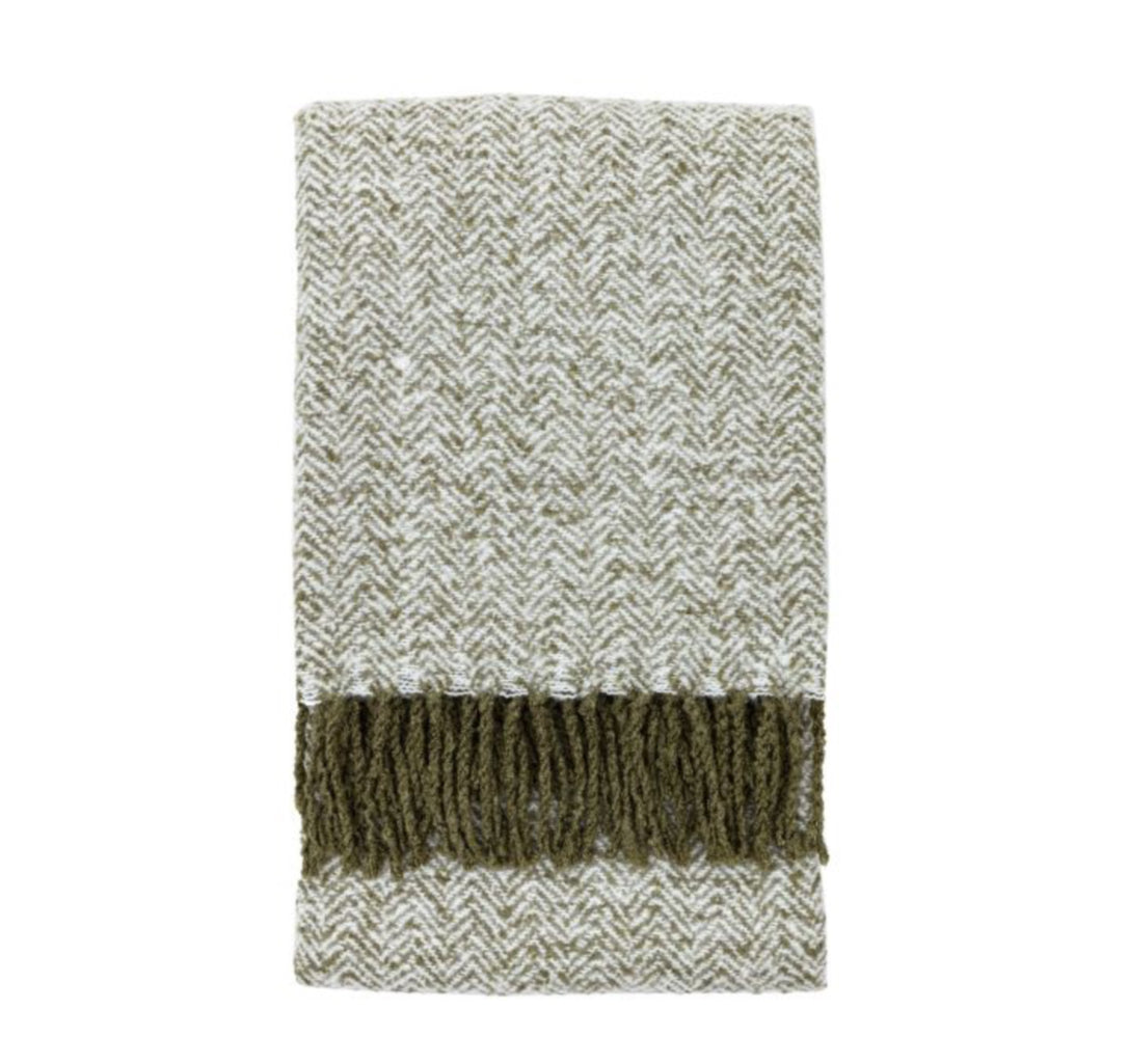 Duncan Herringbone Mohair Throw - Moss