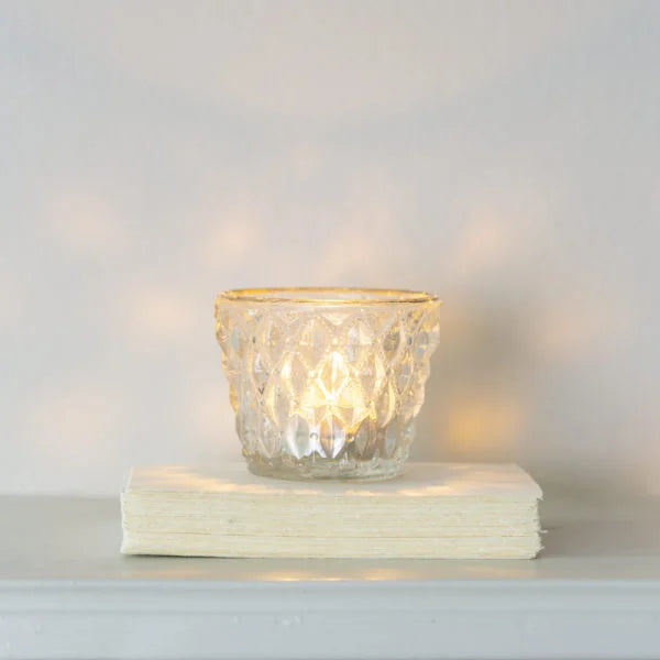 Tealight holder pressed diamond and gold rim