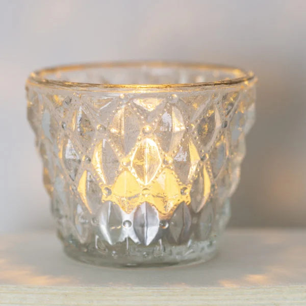 Tealight holder pressed diamond and gold rim