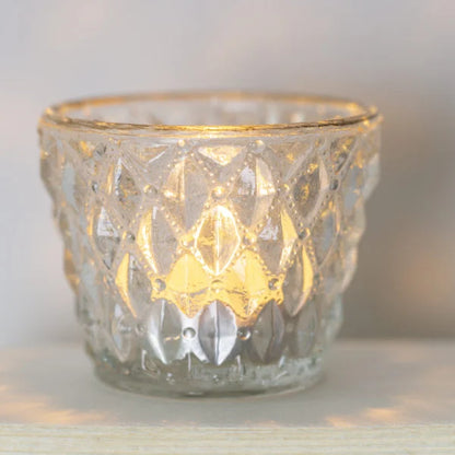 Tealight holder pressed diamond and gold rim