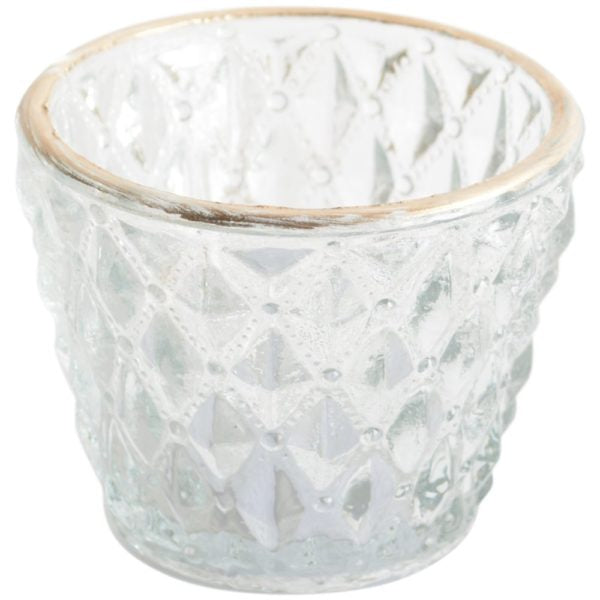 Tealight holder pressed diamond and gold rim