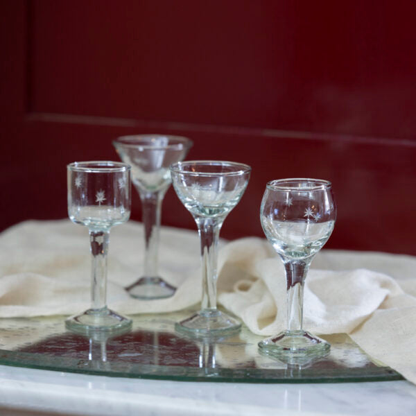 Liqueur Glasses Set of 4 – Etched Star Design, Gift Boxed
