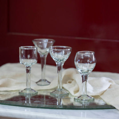 Liqueur Glasses Set of 4 – Etched Star Design, Gift Boxed