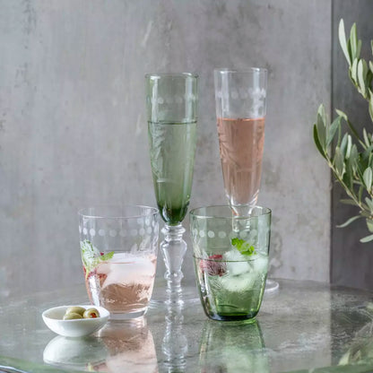 Etched Champagne Flute - Green