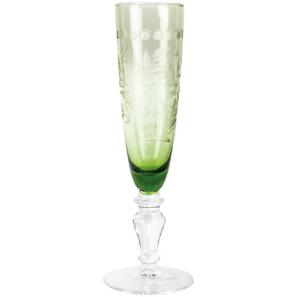 Etched Champagne Flute - Green
